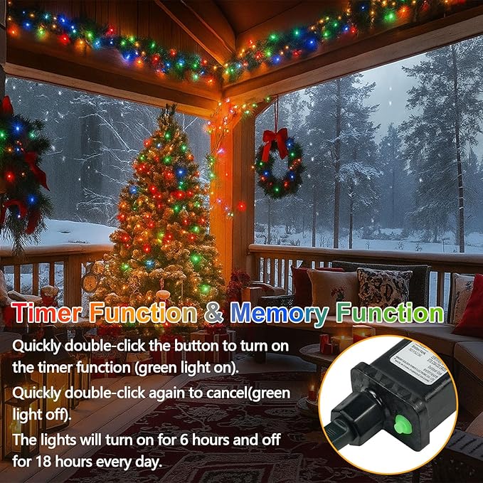 2-Pack 200 LED Christmas Lights for Indoor Outdoor, 66FT Super Bright String Lights Plug in, Waterproof 13 Modes Xmas Twinkle Lights Outdoor for Christmas Decorations Bedroom Xmas Tree (Multicolor)