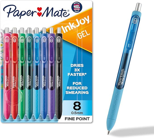 Paper Mate InkJoy Fine Point Assorted Gel Pens, Enjoy Smudge-Free Writing with Quick Dry Ink, 8 Pack