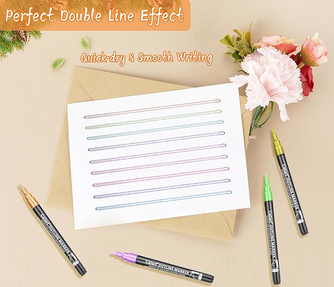 Caliart 12 Colors Outline Shimmer Markers, Glitter Metallic Marker Pens, Stocking Stuffers for Teen Girls Boys Adults Christmas Gifts Trendy Stuff, Cool Fun Craft Drawing Art Supplies Set