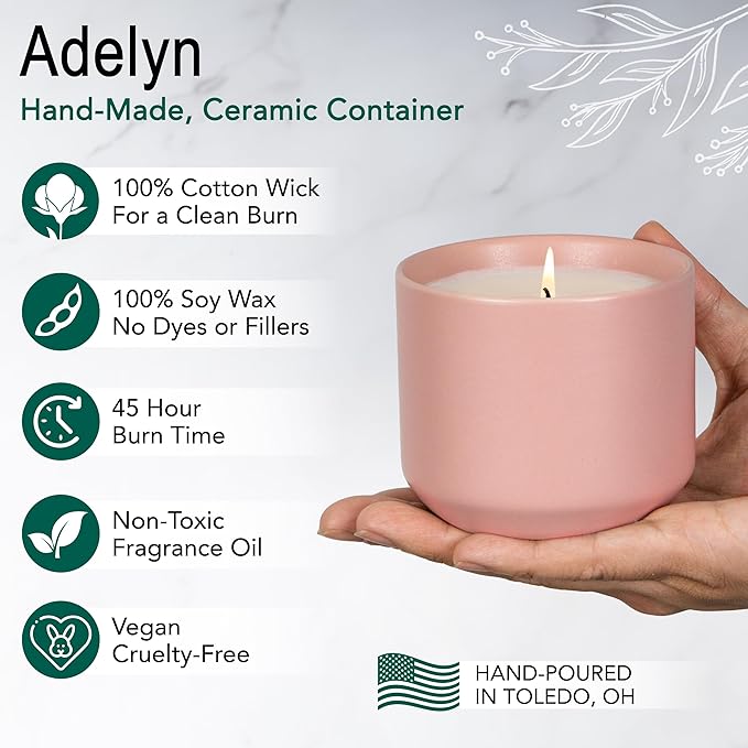 Hyggelight - The Growing Candle, Coffee Scented, 8oz Ceramic Pot, Aromatherapy Candles, 100% Soy, Cream and Espresso Aroma for Home, Adelyn
