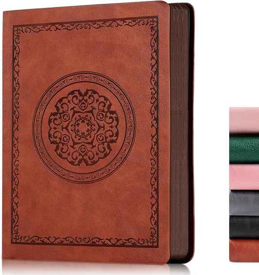 300 Pages Leather Blank Journal Notebook,Softcover Leather Blank Journal Notebook for Women Men,300 Pages Notebook for Work,Office,School Note Taking,5.7'' X 8.3'',Brown