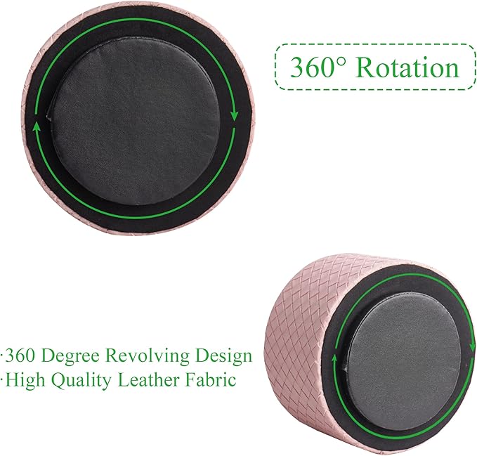 Hennaja Round Leather Art Supply Organizer,Remote Control Holder,360 Degree Spinning,Multi-Functional Pencil Holder,4 Compartments Desktop Stationary Organizer(1-Weave Pink)