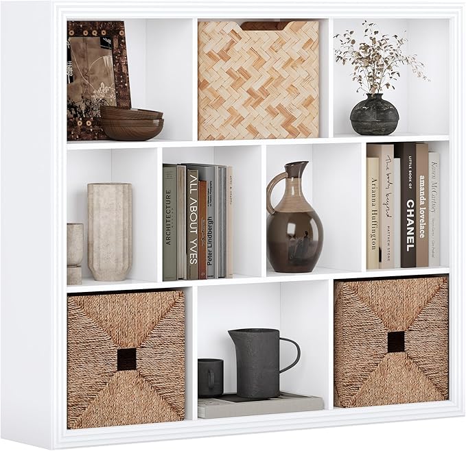 Wooden 10-Cube Storage Organizer, 3-Tier Bookshelf, Wood White Bookshelf, Bookcase, Cubical Storage Shelf with 3 Removable Back Panels for Bedroom Home and Office