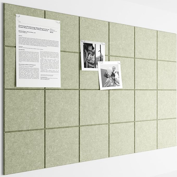 Bumusty Large Cork Board Alternative-36 x24 Felt Bulletin Board Tiles, with 30 Pushpins, 40 Adhesive Tabs, 6-Pack Slat Wall Paneling, Cork Boards for Office Push Pin Board Felt Board-Sage