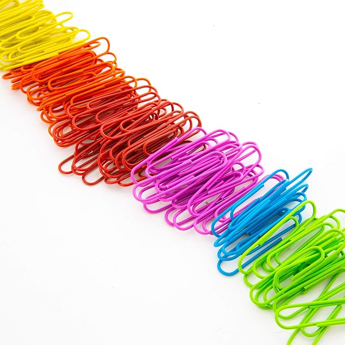 BAZIC Products Paper Clips – Assorted Color Jumbo 50mm, Color-Coated Metal Large Paper Clips for Office, Home, and School Use, 100/Pack, 2 Packs