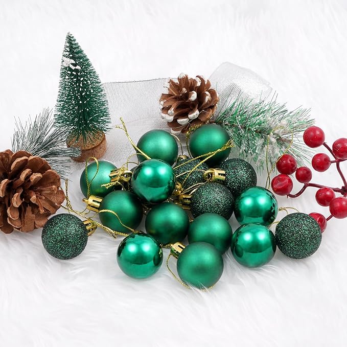 30ct Christmas Decorations Ball Ornaments, 1.18" Shatterproof Tree Decorations, Perfect Hanging Ball for Indoor/Outdoor St. Patrick's Day Holiday Party Decor (Deep Green)