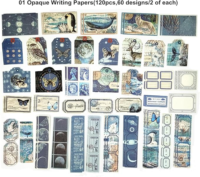 200PCS Vintage Scrapbooking Supplies Pack, Aesthetic Scrapbook Sticker Paper Art Journaling Kit for Bullet Junk Journals,Planner,Cottagecore Decor Gifts (Blue Series)