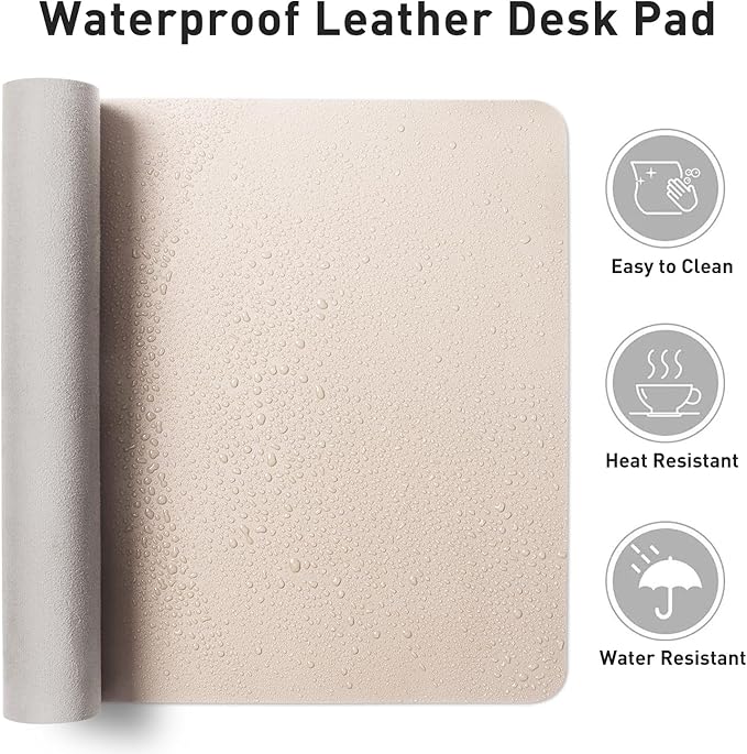 Aothia Large PU Leather Desk Pad Protector – Non-Slip Mouse Pad & Writing Mat for Office/Home, Waterproof, Easy to Clean(48" x 17", Eggshell)