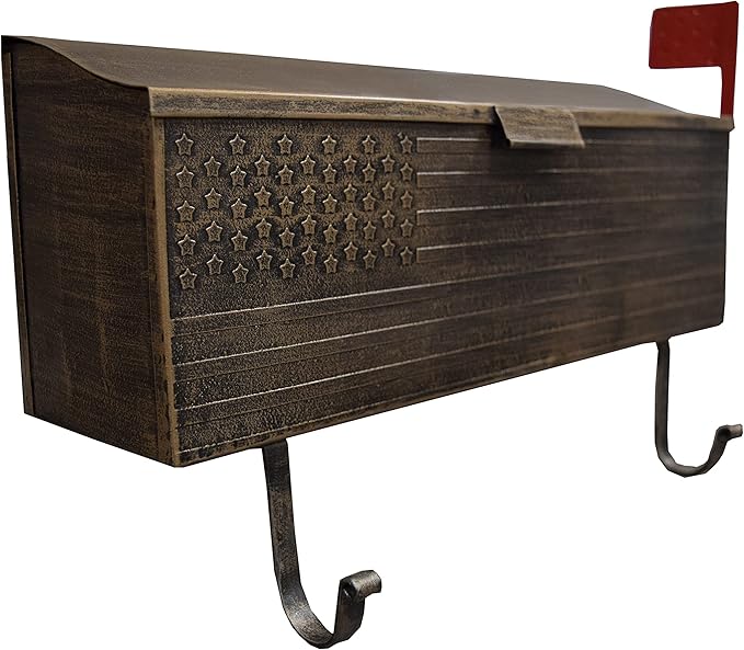 Oakland Living AZ620-ANTIQUE-BRONZE Antique Bronze Patriotic Metal Outgoing Mail Flag and Newspaper Hangers Wall Mount Mailbox