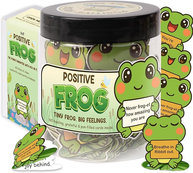 Positive Frog Jar – Thank You Gifts for Women, Men, Coworkers – Emotional Support Jar with 60 Notes – Appreciation Gifts for Teacher, Employee, Frog Gifts for Women, Back to School Gifts for Teacher