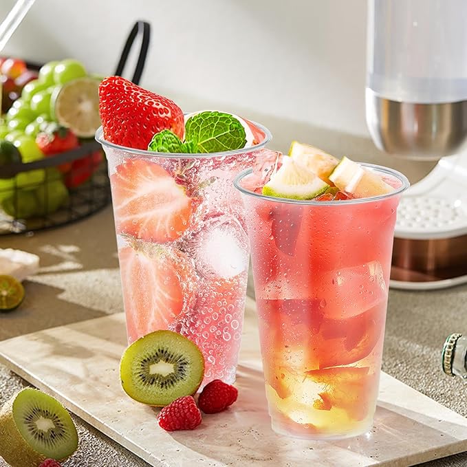 300 Pack 16 oz Clear Plastic Cups, Disposable Plastic Coffee Cups No Lids, Cold Drinking Cup, PET Crystal Clear Cup Bulk, 16 oz Drinkware for Travel, Office, Home