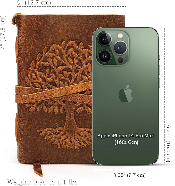 LUXEORIA Tree Of Life Leather Journal for Women and Men, Handcrafted Leather Journal for Writing Womens, Sketchbook, Travel Diary with Unlined Deckle Paper, Tan 5x7