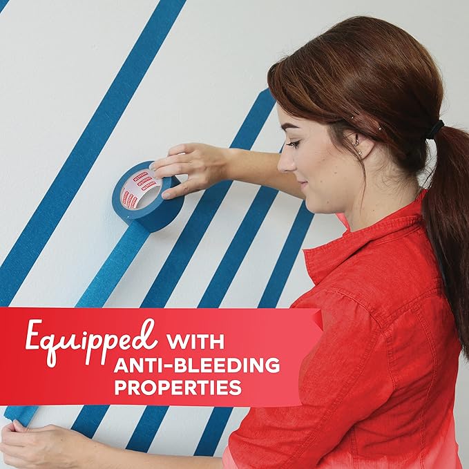 XFasten Professional Blue Painters Tape 2.5-Inches x 60-Yards (Single Pack) Blue Painters Masking Tape Bulk - Sharp Edge Line Technology, Produces Sharp Lines | Residue-Free Wall Trim Tape