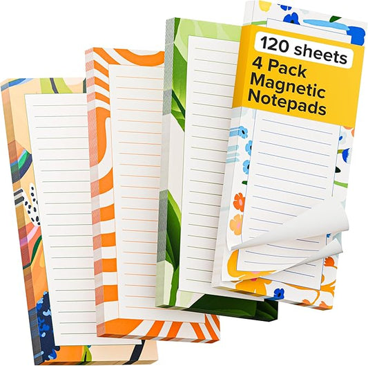 X-bet MAGNET Magnetic Notepads for fridge 120 sheets, grocery list pad for fridge, double gummed paper with color printing, magnetic shopping list pad for fridge (4 pack 30 sheets)