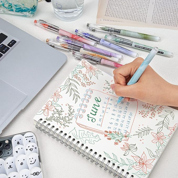 WRITECH Liquid Ink Rollerball Pens: Multi Colored 0.5mm Extra Fine Point Tip Rolling Roller Ball Pen 8ct Assorted Colors for Journaling Smooth Writing Note Taking No Bleed & Smudge & Smear