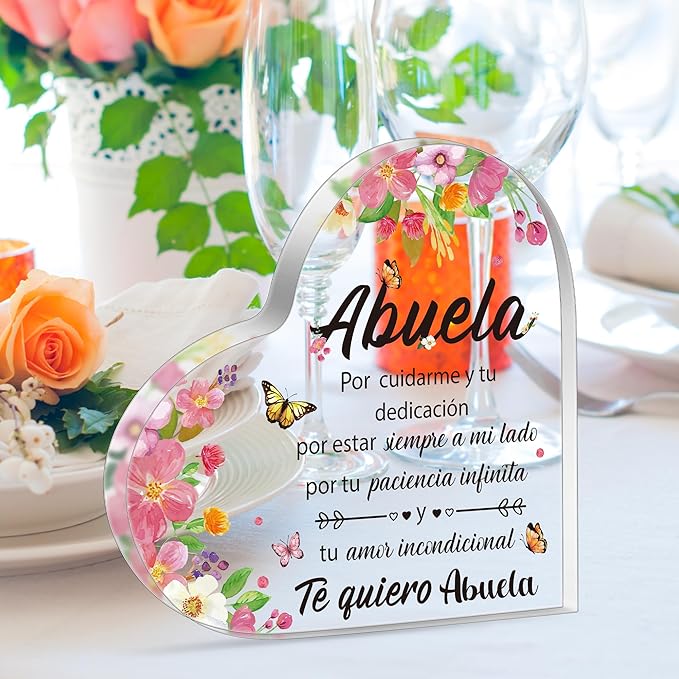 Yopyame Acrylic Gifts for Grandma - Spanish Heart Acrylic Plaque for Grandma from Granddaughter Grandson - Birthday, Christmas, Thanksgiving Sign