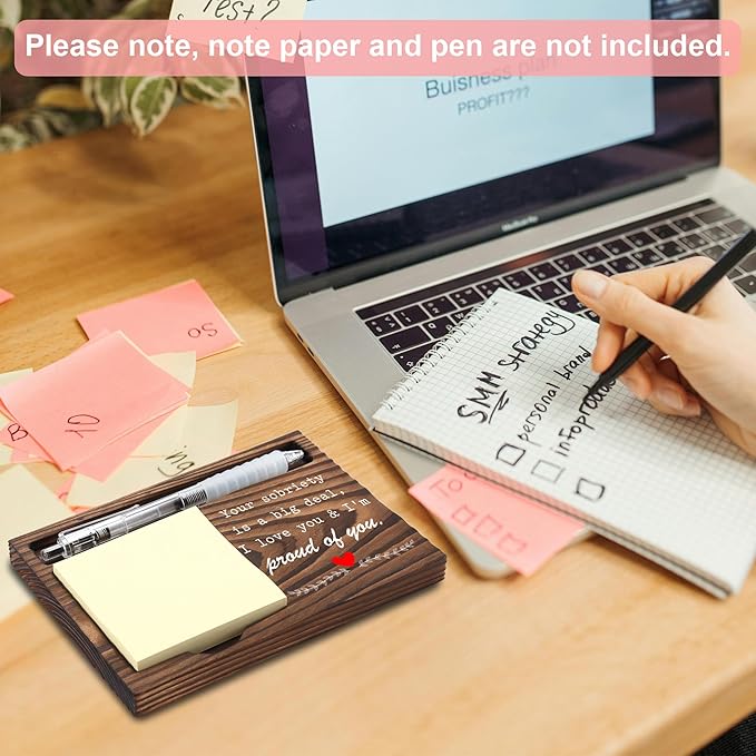 Sobriety Gifts, Encouraging Gifts, Recovery Gifts, Cancer Sentimental Gifts, Sticky Note Holder, Post-it Note Dispenser for Desk, Wooden Post-it Note & Pen Holder 6.5" x 4.7" - FTA114