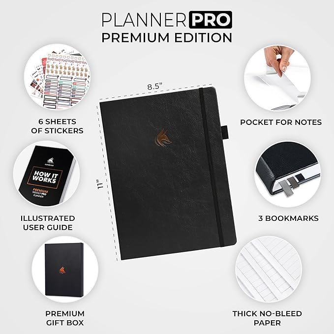 Clever Fox Planner Pro Premium – Luxurious Weekly & Monthly Planner with Budget Organizer for Productivity & Goals, Undated, A4 (Black)