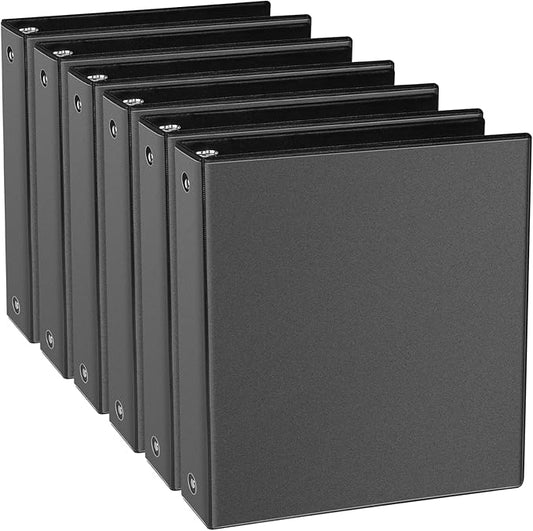 1.5-inch Round Ring Binder, 1-1/2'' 3 Ring Binder Fit Letter Size Paper, Presentation View Binders, Black, 6-Pack