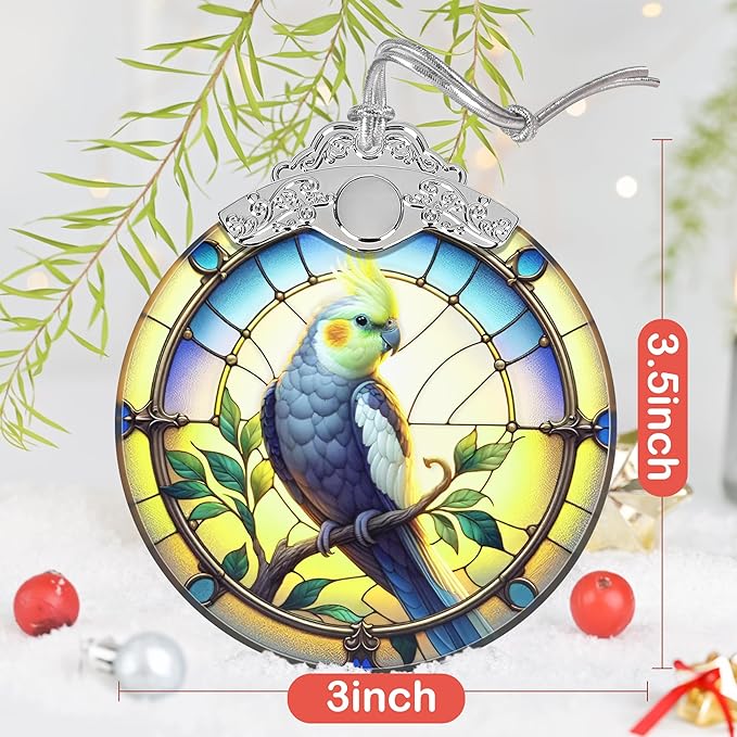 Cockatiel Christmas Ornament - Stained Glass Cockatiel Decor for Tree