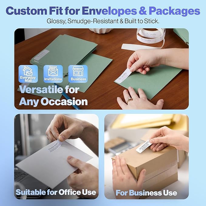 300 Personalized Address Labels - Glossy White Return Address Label 2.5" x 0.75'', Stylish Fonts for Envelopes & Packages, Customizable Labels for Home or Office Use