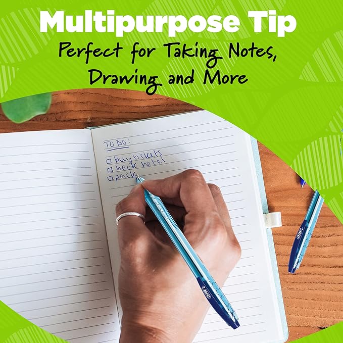 BIC Ecolutions Ocean-Bound Plastic Gel Pens, Medium Point (1.0mm), 12-Count Pack, Retractable Blue Ink Pens Made from 78% Ocean-Bound Recycled Plastic Excluding Ink Cartridge