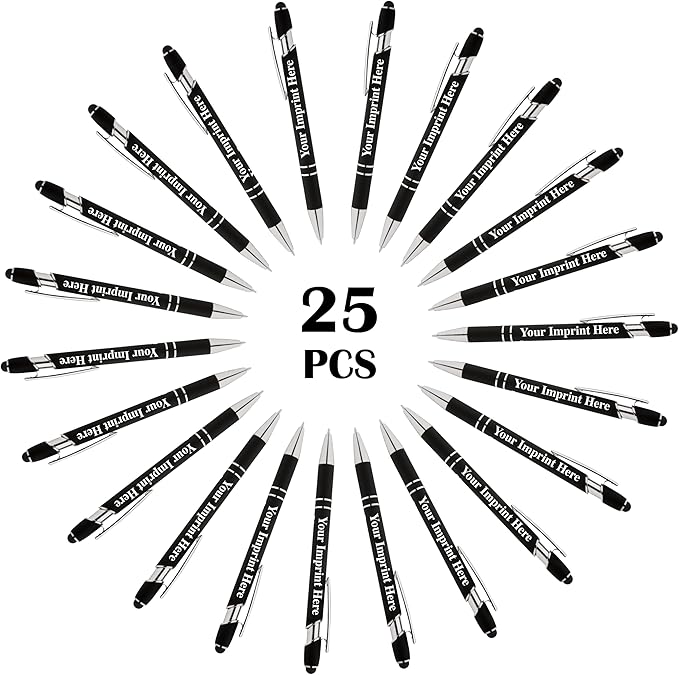Up to 500 Pcs Custom Pens Bulk | Rainbow of Colors | Soft-Touch Metal Black Ink Personalized with Name or Message (Black, 25 pcs)