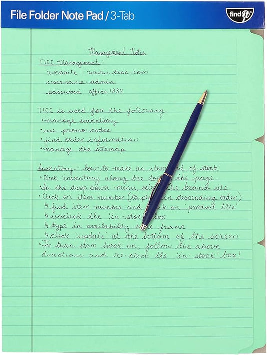 Find It File Folder Notepad - Pack of 36-9.5 x 12.5 Inch Notebook Organizer Folders for Filing, Document, and Clipboard Organization - Green