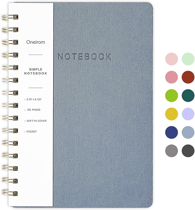 Spiral Notebook-5.75" x 8.125" College Ruled Journal with Inner Pockets and 160 Pages,PU Leather Cover Business Journal, Twin-Wire Binding Notebook Perfect for Office & Home School Supplies