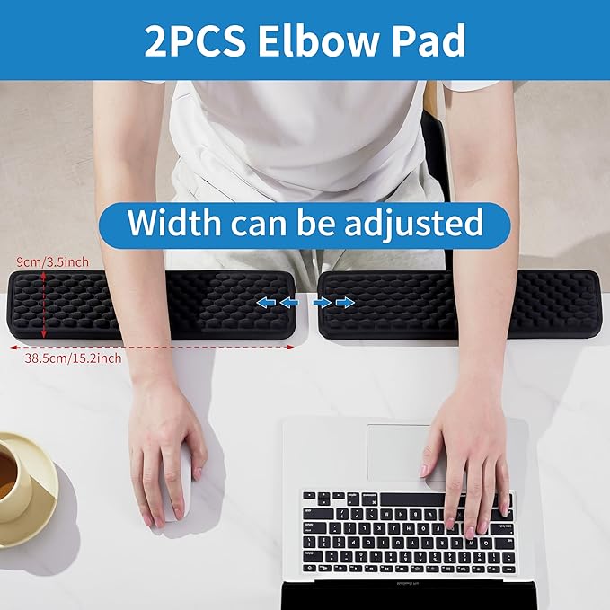 MEKASS L-Shaped Desk Wrist Rest Elbow, Forearm & Wrist Comfort Support for Table or Desk Edge, Non-Slip, Memory Foam Padding 2-Piece Set (Oval Black