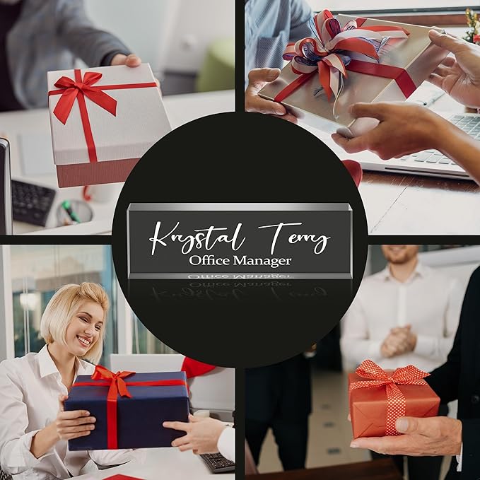 Personalized Name Plate for Desks, Custom Desk Name Plates, Acrylic Name Plate Office Desk Accessories, Personalized Office Gifts for Coworkers Teachers, Employee Appreciation Gifts (Engraved)