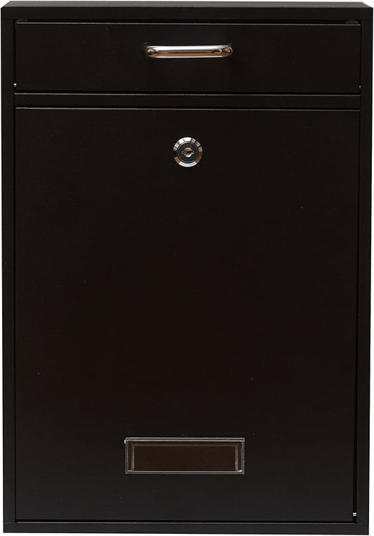 Wall Mounted Locking Vertical Dropbox Mailbox - Safe and Secure (Large) | Made with Galvanized Steel (Black)