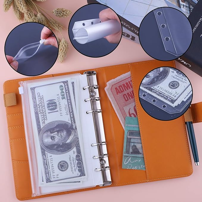 Antner Budget Binder with Zipper Envelopes, Money Organizer for Cash, Cash Envelopes for Budgeting, Budget Planner Savings Binder with Cash Envelopes & Colorful Stickers for Money Saving, Dark Yellow