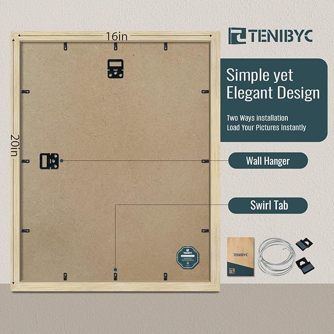 16x20 Picture Frames Set - 3 Pack - Natural Oak Wood - Tempered Glass - Display Family Photos, Wall Gallery, Posters & Puzzles - Home Decor