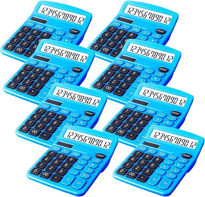 8 Pack Calculator Desktop, 12-Digit Solar Basic Calculator Dual Power Electronic Calculators with Large LCD Display Big Button for Office Home and School (Dark Blue)