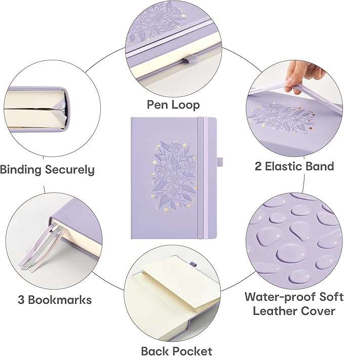 &And Per Se Lined Journal Notebook for Women&Men with Pattern, 365 Pages, 5.7'' x 8'' 100GSM Thick Paper, A5 Journals for Writing (Lavender)