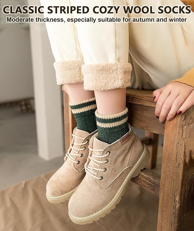 IIG Cute Warm Wool Socks for Women Super Cozy Thick Crew Winter Socks Gifts, 5 Pairs