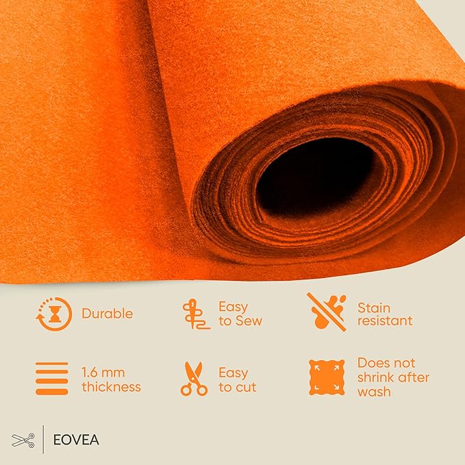 EOVEA | Acrylic Felt Fabric by The Yard - Non-Stiff, Soft Material - 72" Wide - 1.6mm Thick Felt Sheets for DIY Crafts, Sewing, Upholstery, Cushion, Padding(Orange, 2 Yard)
