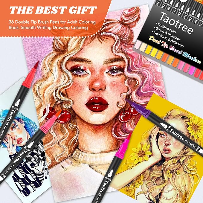 Taotree 120 Colors Dual Tip Art Markers Pens for Kids Adult Coloring Book, Artist Fine & Brush Tip Coloring Markers Drawing Pens Craft Art Supplies for Journaling Note Taking Lettering Calligraphy