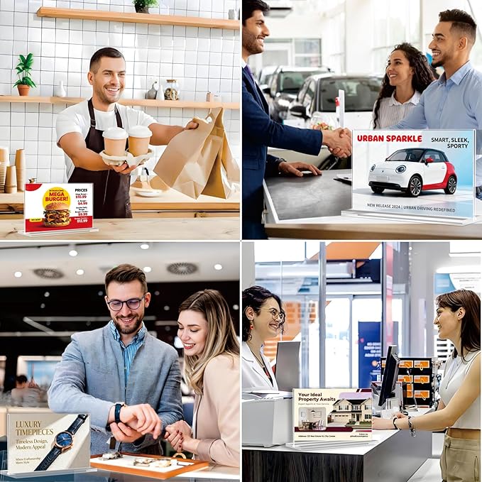 Acrylic Sign Holder 6x4 - 6 Pack Clear Tabletop Sign Holder Horizontal Plastic Picture Frames, Double Sided T Shape Display Stand Vendor Booth Display Items for Store,Restaurants,Hotels,Office