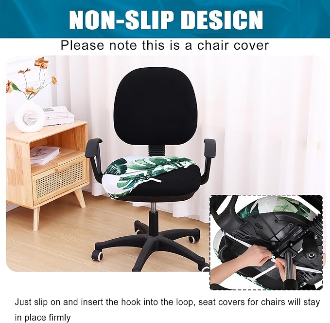 Smiry Printed Office Computer Chair Seat Covers, Stretch Fit Universal Desk Rotating Chair Cover Washable Removable Seat Cushion Protectors - Green
