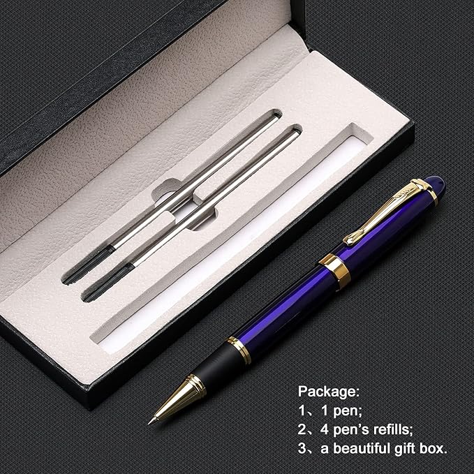 YIVONKA Luxury Ballpoint Pens Nice Ball Pen Best Gift for Men Professional Executive Office BallPens Classy Gift Box Ballpoint Black Refill Line width 0.5mm (Blue)