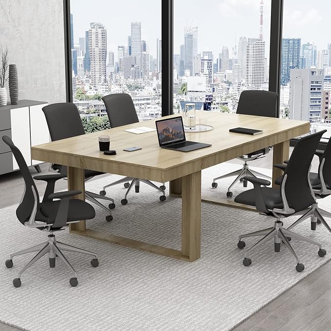 ECACAD 7FT Conference Table for 6-8 People, Large Rectangular Meeting Table, Modern Seminar Table for Office Meeting Conference Room, Brown (86.6”L x 47.2”W x 29.4”H)