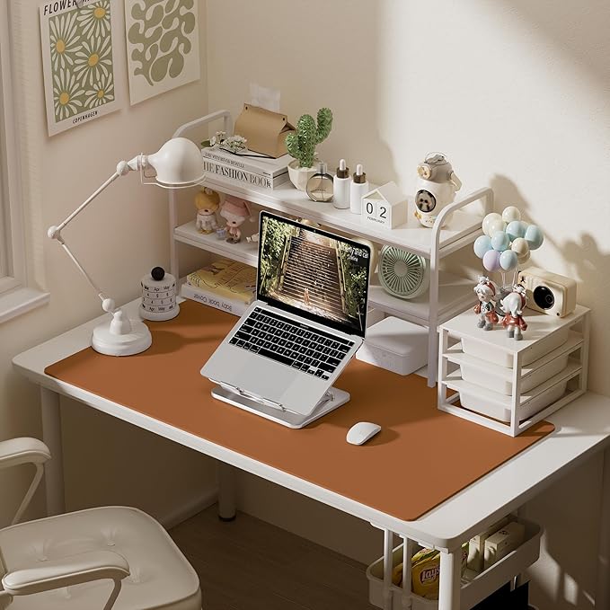 Aothia Faux Leather Desk Mat – Large Mouse Pad, Non-Slip PU Leather Blotter, Waterproof Writing Surface for Office and Home (Brown, 47.2" x 23.6")