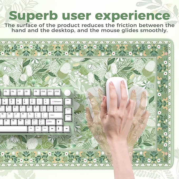 iCasso Long Mouse Pad,Green Computer Pad for Women Girl,Cute Desk Mat with Stitched Edges,Anti-Slip Pad for Keyboard and Mouse,Large Desk Cover Mat for Office Home School