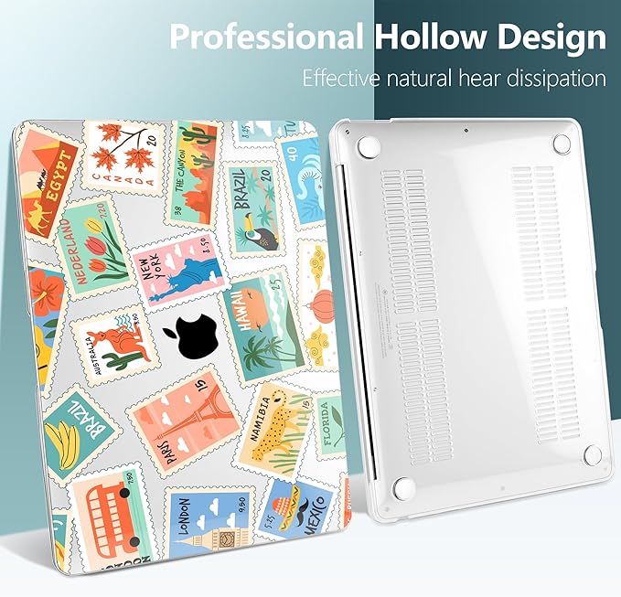 DONGKE for MacBook Air 13 Inch Case 2021-2018, Compatible with A2337 M1 A2179 A1932 Support Retina Display & Touch ID, Hard Shell Plastic Cover with Keyboard Skin - Post Stamps