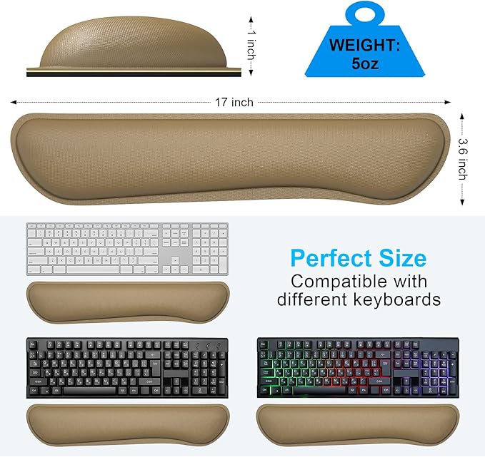 Dapesuom Enlarge Keyboard Wrist Rest, Cute Memory Foam Keyboard Wrist Cushion for Computer Desk Mats Support, Typing Pain Relief Ergonomic Mouse Pad Rests with Non-Slip Base for Gaming, Laptop, Brown