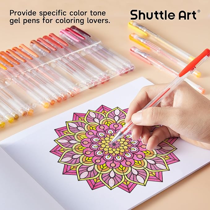 Shuttle Art 60 Pack Red Yellow Tone Gel Pens, 30 Red Orange Yellow Gel Pens with 30 Refills for Adults Coloring Books Journaling Drawing Nature, Landscapes, Animals Scenes