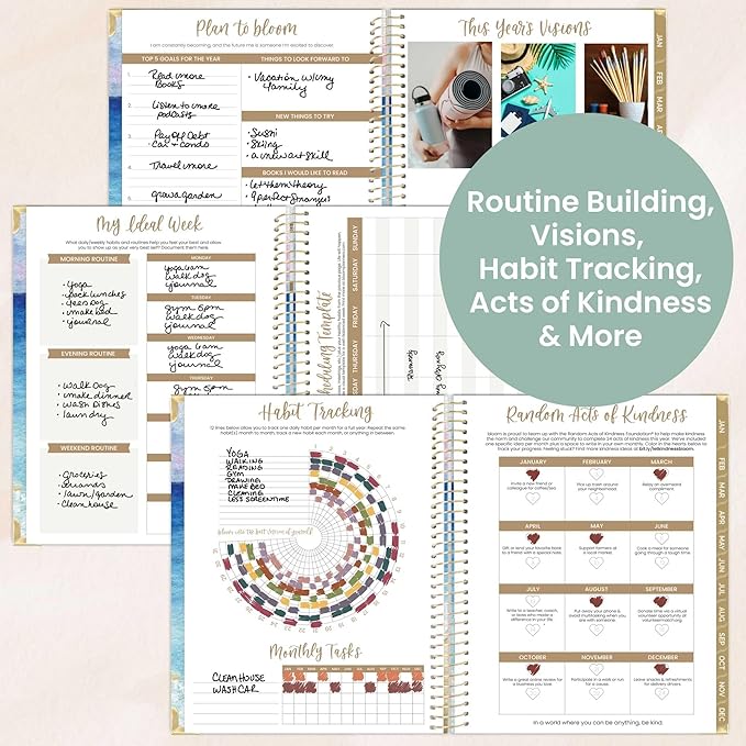 bloom daily planners HARDCOVER 2026 Planner (January to December) - 8.5” x 11” Weekly & Monthly Dated Agenda Organizer Book with Stickers & Tabs - Coastal Calm