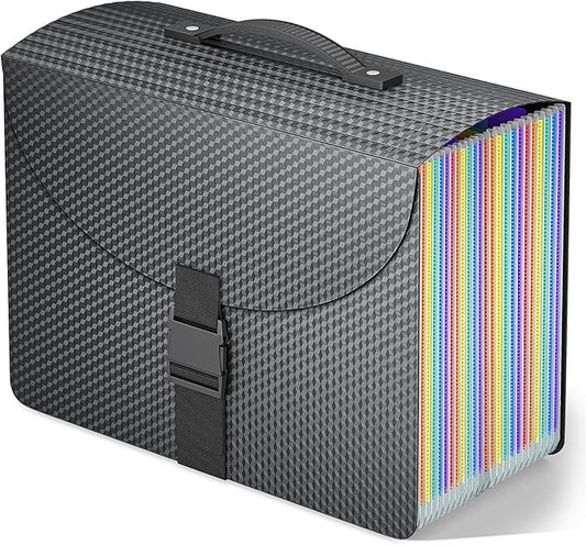 25 Pockets Expanding File Folder with Handle,Expandable File Organizer,Portable Accordion File Organizer A4 Letter Size,Adjustable Strap,Perfect Filing Folders for Documents,Colored Tabs